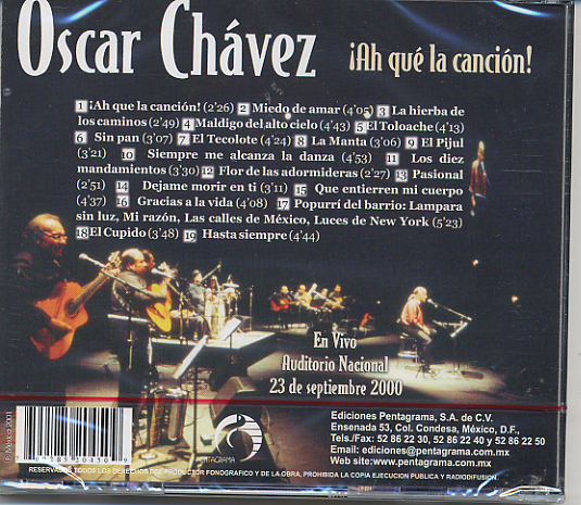 Oscar Chavez - En Vivo Auditorio Nacional 23 de septiembre 2000 /  Pentagrama CD-450 – Down Home Music Store