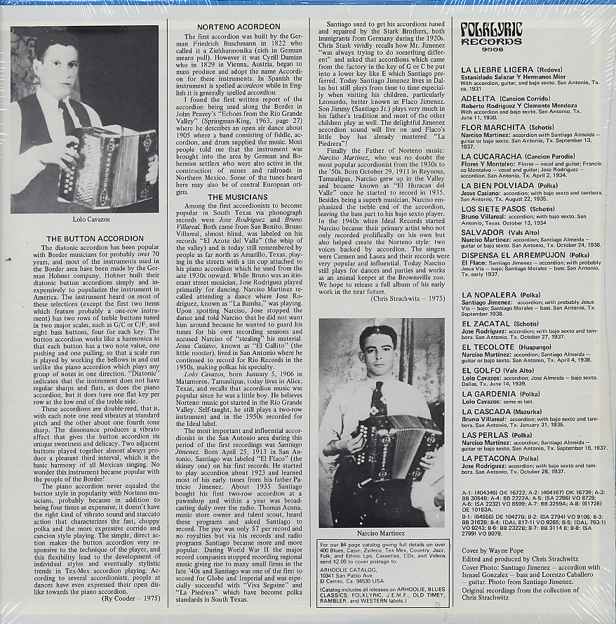 Norteno Accordion 1 Tex-Mex Vol. 4 - Various Artists / Folklyric LP-9006 - Image 2
