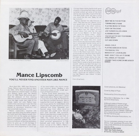 Mance Lipscomb - You'll Never Find Another Man like Mance / Arhoolie LP-1077 - Image 2